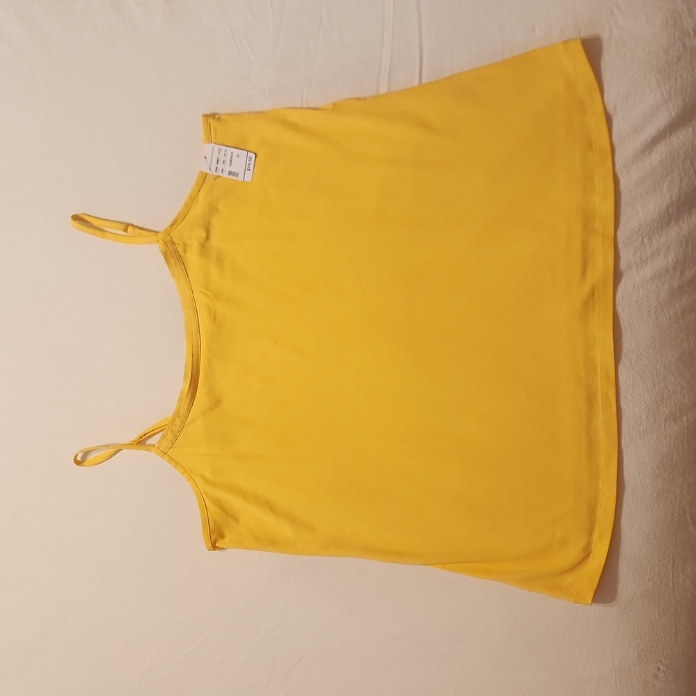 Yellow spaghetti strap camisole tank top women's size xl ribbon trim adjustable